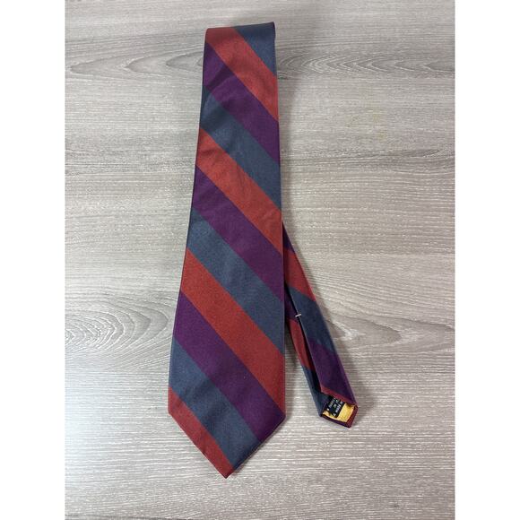 Vintage Christian Dior Monsieur Silk Tie- Burgundy, Plum Gray Diagonal Stripped - Picture 1 of 6